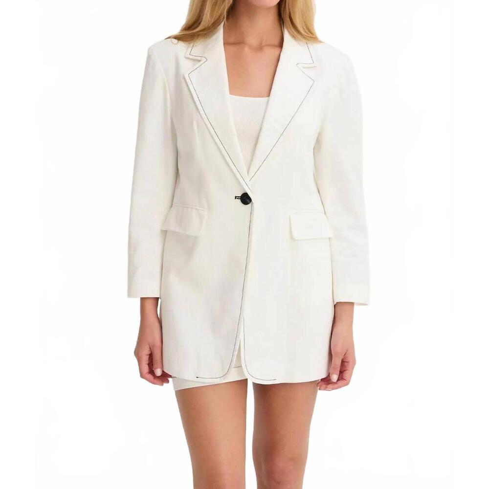 NEW CRESCENT renata contrast stitch blazer in white